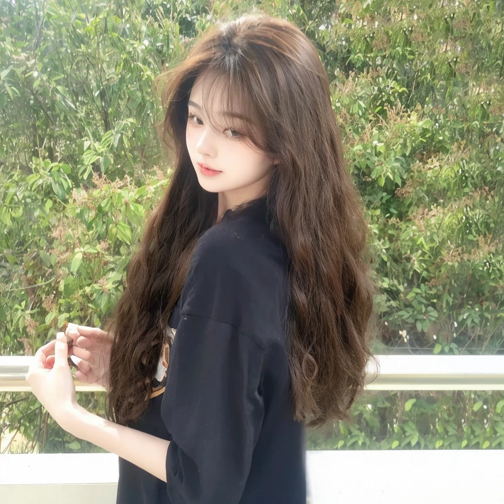 Corn perm long curly hair,Natural and beautiful hair,Cool brown hair,Beautiful and comfortable background