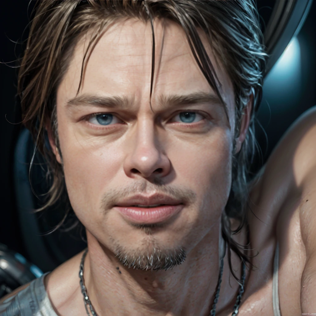 portrait of brad pitt , suite , medium shot , digital model, in the style of playful character design, hard surface modeling, tiago hoisel, cartoon-like characters, delicate materials, vivid color