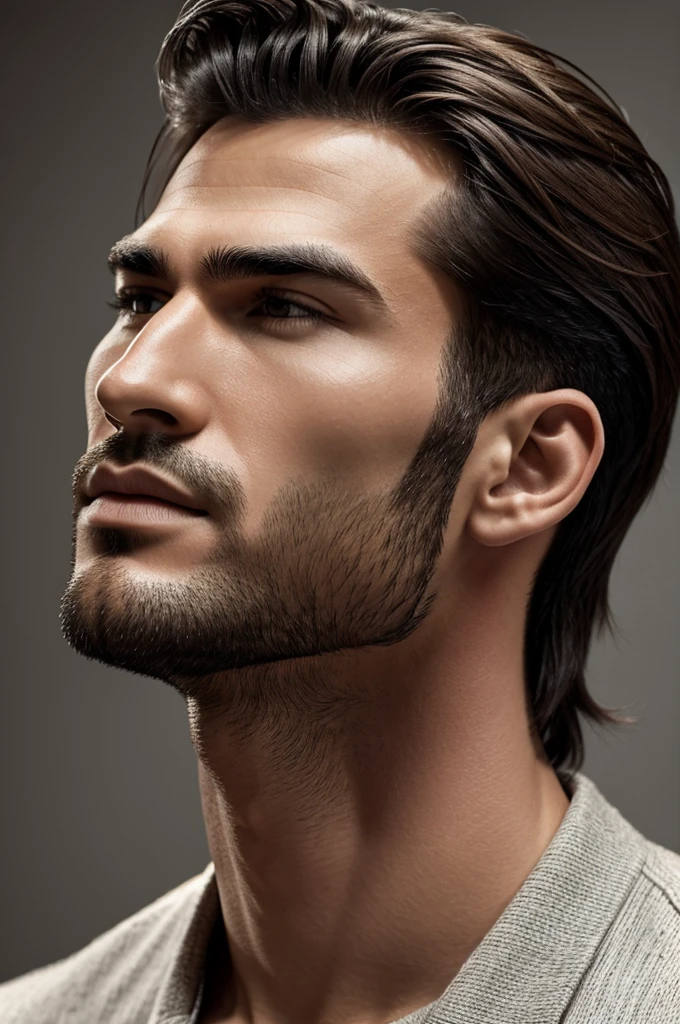 Masculine man good jawline and hair with half body realistic person.