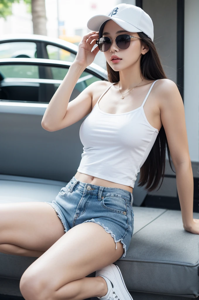 Casual Street Style：Choose a simple solid color camisole，Wear yours with high-waisted denim shorts，Put on a pair of white sneakers。You can add a baseball cap and a pair of sunglasses，Add a sense of style。This combination is suitable for daily travel，Comfortable and stylish。Requires good facial features