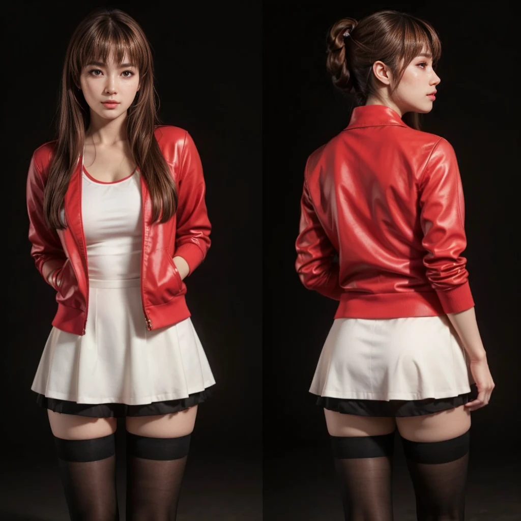 Kasumi, brown eyes, (best quality, ultra-detailed), (realistic:1.37), beautiful and detailed face, ultra-realistic texture, delicate face, delicate body, red lipstick, bright colors. High definition, 8K.