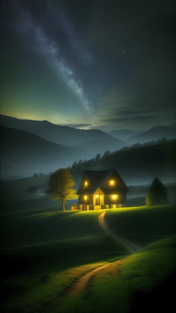 Night view of a small house in the field, wood and, night village backgrounds, Magical atmosphere in the moonlight at night, Night view, Natural scenery at night, Awesome Wallpapers, quiet night, credibility, Realism, Movie Effects, Digital Illustration, On a moonlit night, Great night, beautiful moonlight night, Landscape Wallpaper, High-resolution wallpapers, Anime countryside landscape, A soothing and comfortable landscape, Beautiful Wallpapers, mobile wallpaper