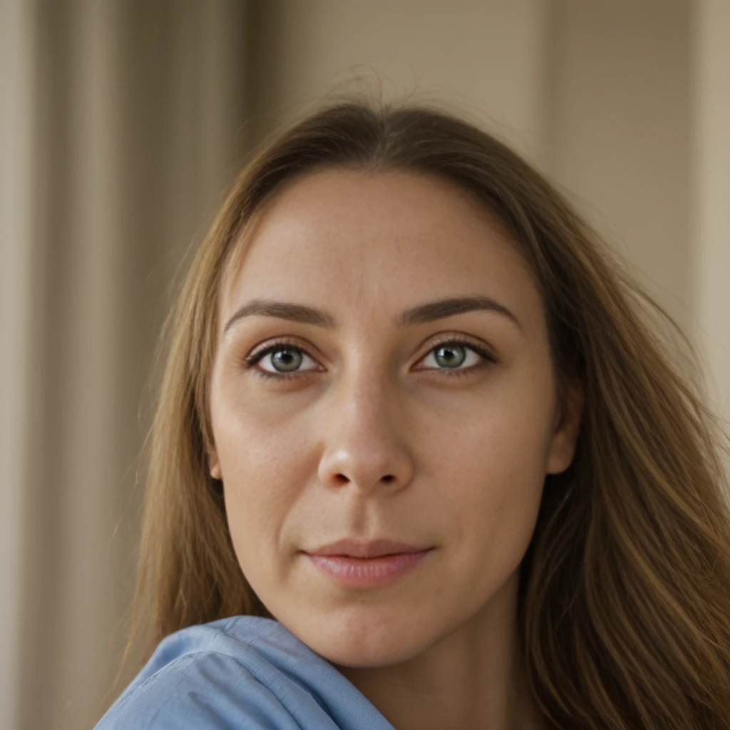 1girl, solo, realistic, 35-year-old, Caucasian blonde, long straight hair, (ugly:1.5), Gerorgian woman, Olive skin, Irish-blue eyes, average look, ((ugly face:1.5)), robust body,