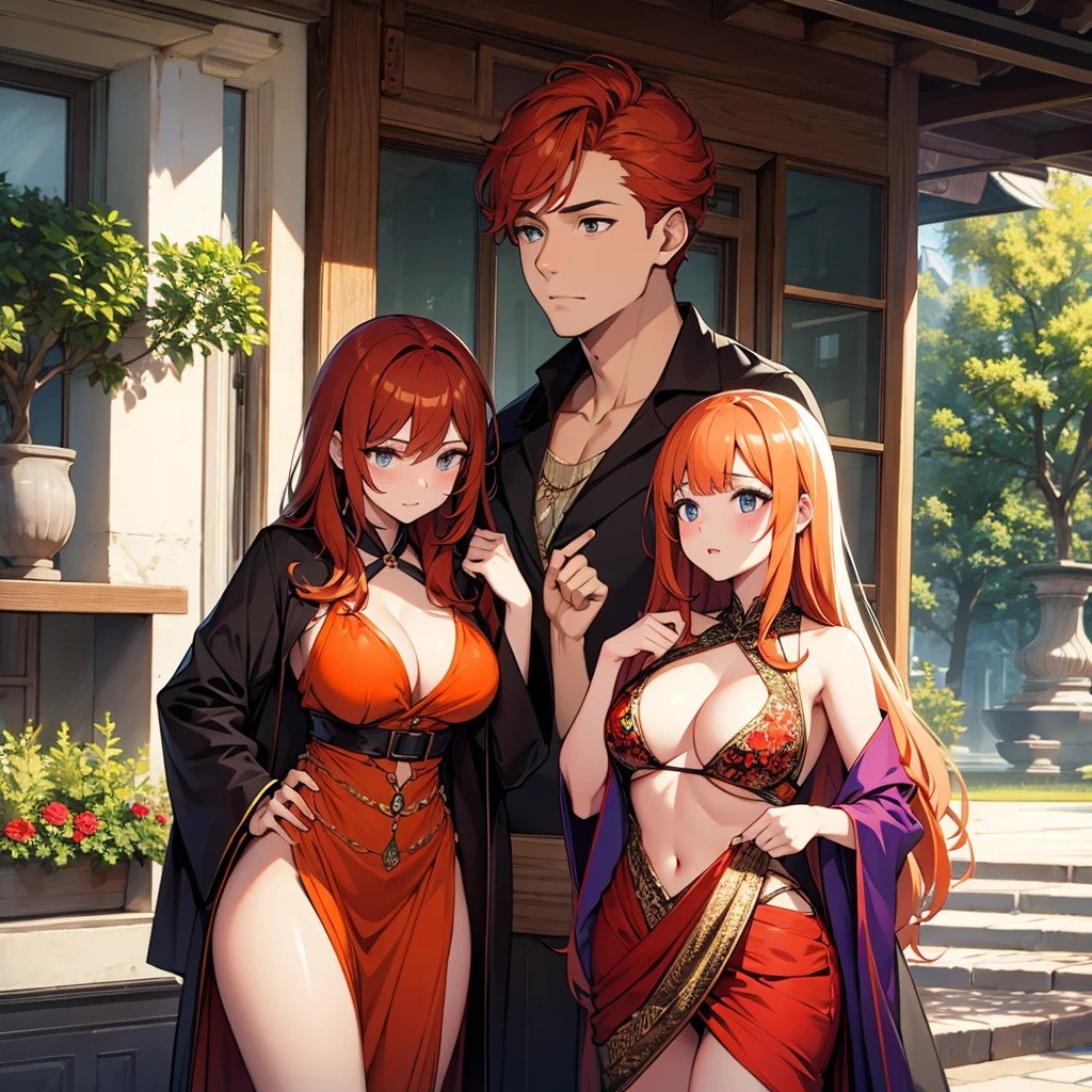 Busty girl with orange hair and exotic clothes