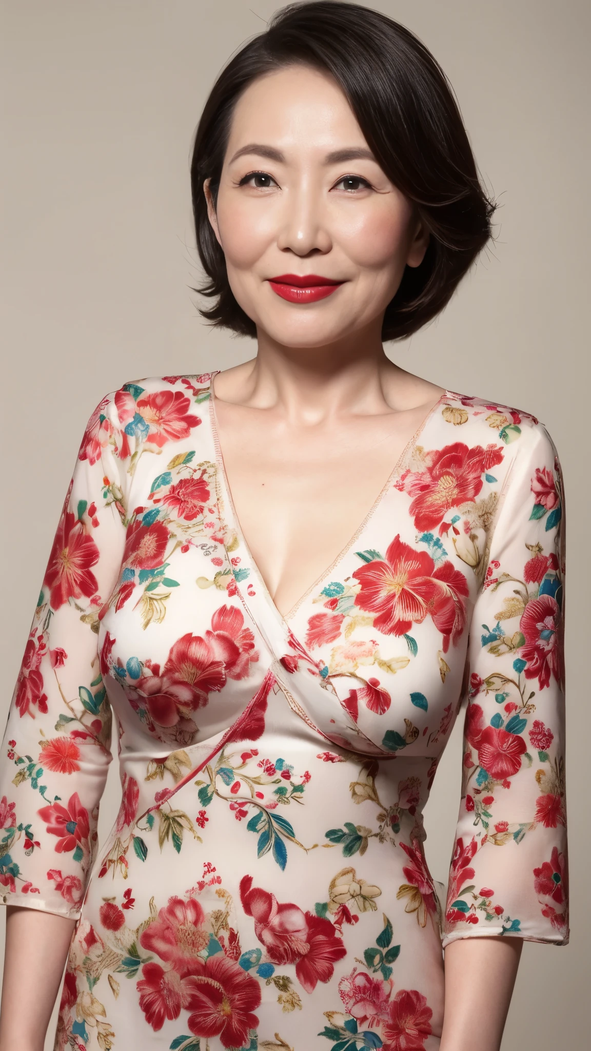 Chinoiserie, gravure, senior citizen, Draw lips correctly, Red lipstick, From the chest up, 16K, Highest quality, Super detailed, Realistic, Highly detailed skin, Perfect Anatomy, (1 Chinese), (alone), 100 years old, Large Breasts, Mature female politician, Glamour, Sexy, Chromo White Skin, View your viewers,