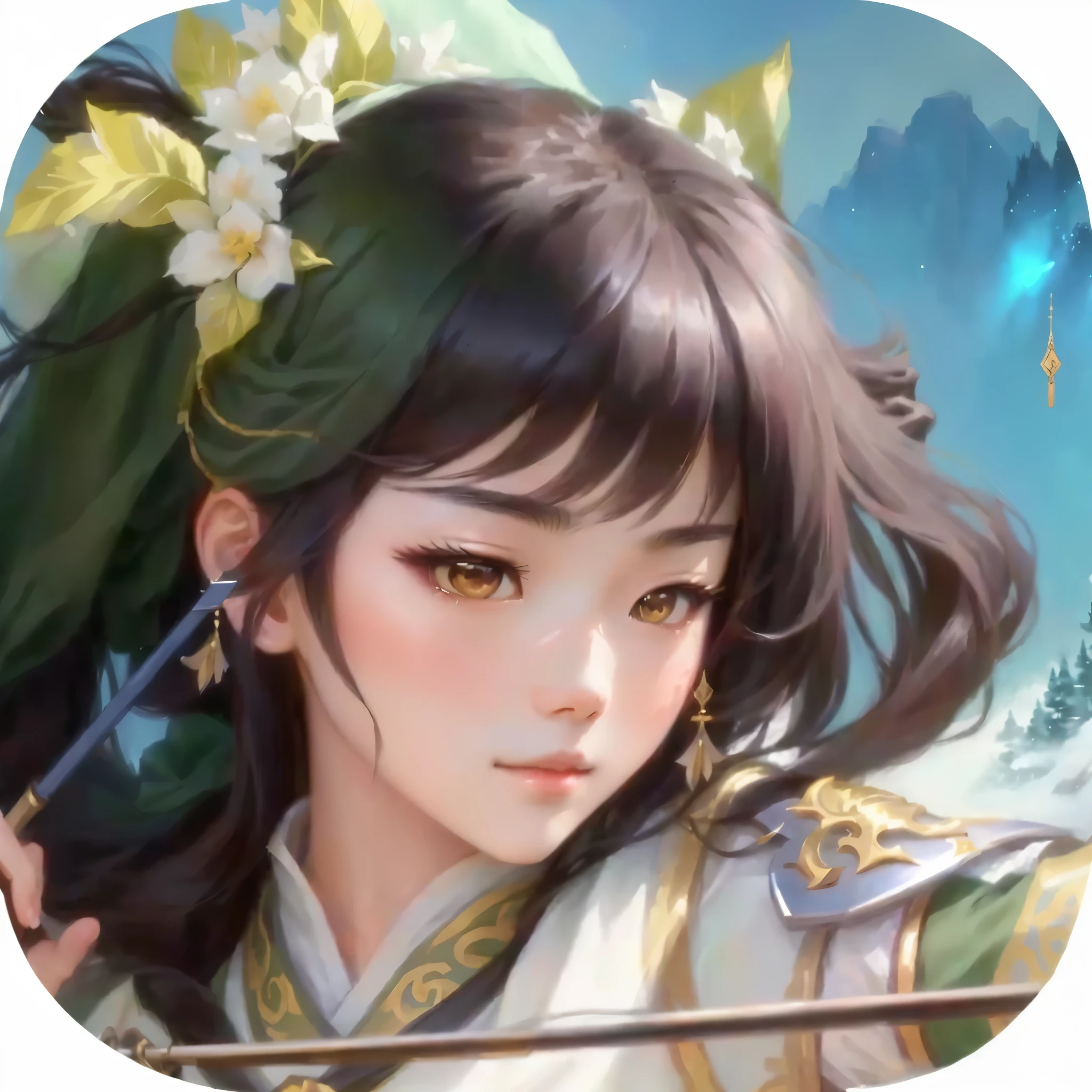 Anime girl with bow and arrow in her hand, zhao yun, xianxia hero, Inspiration from Du Qiong, Inspired by trees, Inspired by Guillaume, g liulian art style, Inspired by Zhao Yuan, inspired by Guan Daosheng, Chinese Fantasy, yun ling, Inspired by Lan Ying, Inspired by Pu Hua