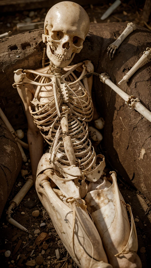 large vaccine tube resting on skeletal remains