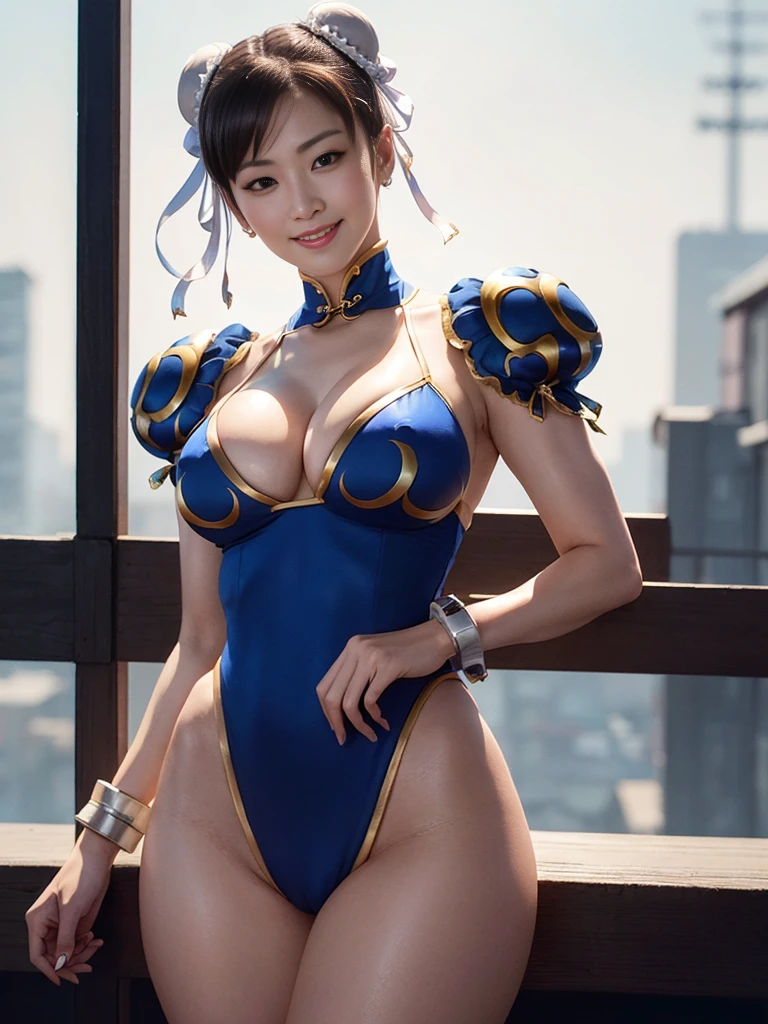 (((ChunLi:1.5、Chun-Li)))、Ultra-high resolution, (Photorealistic:1.4), Japanese, (Beautiful:1.1), (One Woman:1.5), (Age 35:1.3), (Photorealistic photos:1.2), in 8K, Neat bangs, Enlarge the background, (独奏:1.5),、Japanese actress、smile、A smile that seems to burst with joy、whole body、Thick thighs、Is doing a high kick,Village scenery、Very thick thighs