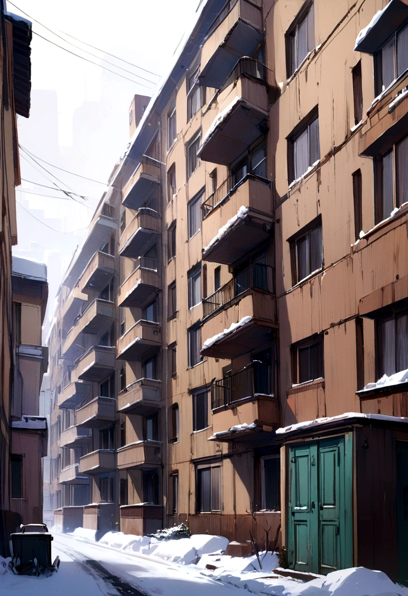 Old Soviet apartments in a tense winter