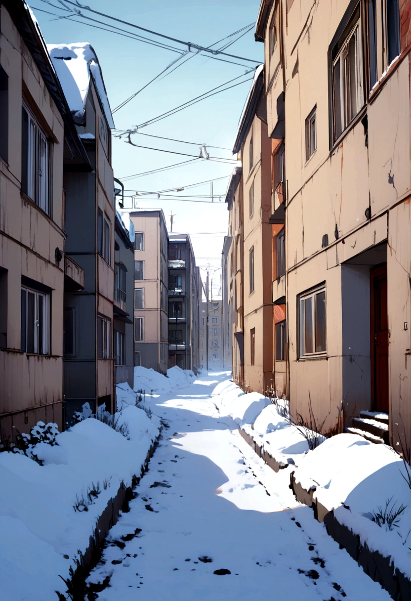 Old Soviet apartments in a tense winter