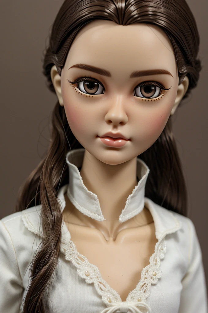 white skin blythe doll, not so long hair with pompadour, mole on the corner of the lip on the right side and dark brown eyes
