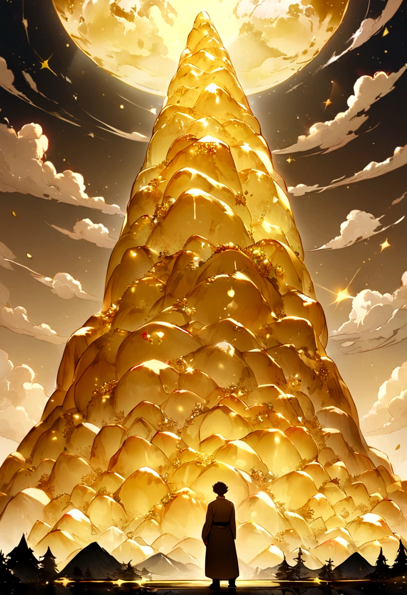 MAN ADMIRING A MOUNTAIN OF GOLD 