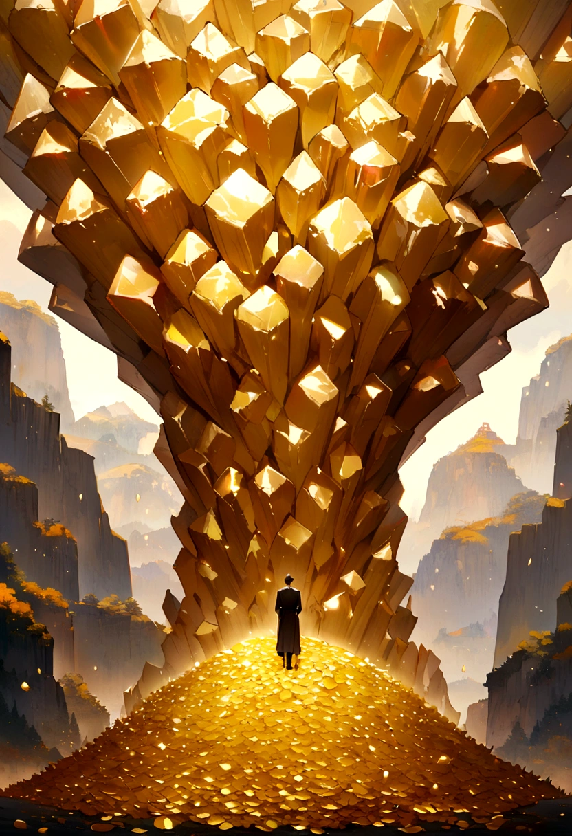 MAN ADMIRING A MOUNTAIN OF GOLD 