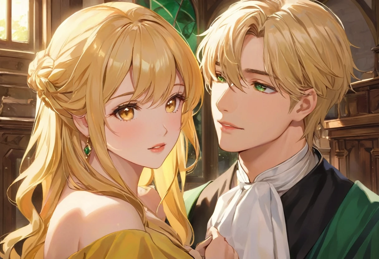 Casal blond, homem Sonserina blond, Hufflepuff Hufflepuff and blonde, Slytherin men fall in love in the enchanted world of Hogwarts, blond, Mulher Lufa Lufa loira e Homem Sonserina blond se envolvem em uma história de amor mágica. The scene unfolds with breathtaking beauty and attention to detail, com beijo apaixonado do casal de blonds, Obra de arte blond. As we delve deeper into this scene, the expertly crafted visuals capture the essence of their love. Os Cutes olhos detalhados da mulher de Lufa Lufa loira brilham com uma sensação de admiração, drawing you into their enchanting connection. O olhar intenso do homem blond de Sonserina blond reflete sua admiração afetuosa por ela, the depth of your emotions radiating from your soulful eyes. Your lips meet in a tender embrace, Portrayed with delicate precision and captivating realism. Os intrincados detalhes de seus lábios formam uma união perfeita de blonds, your love immortalized by masterful brushstrokes. Homem blond da casa de Sonserina blond e Mulher loira da casa de Lufa Lufa loira, couple in love, Cutes, apaixonados blonds