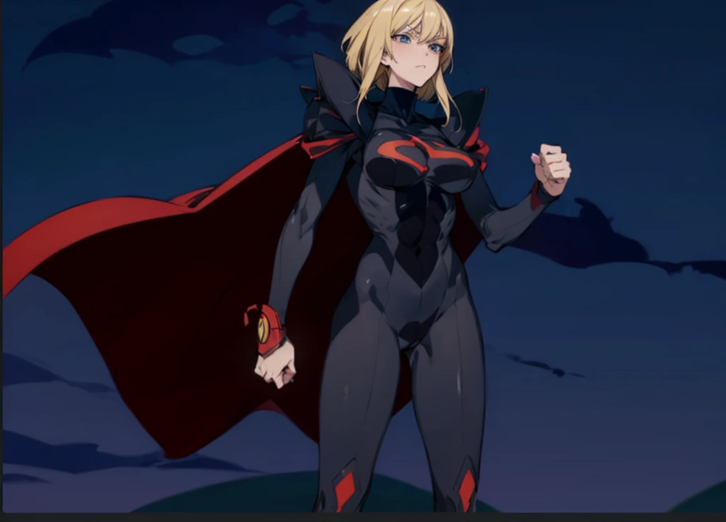 (In Yusuke Murata style), (corpo sexy), (big boobies), (maximum details), (manter a pose), (Her medium blonde hair ), superhero outfit, without cover. 
