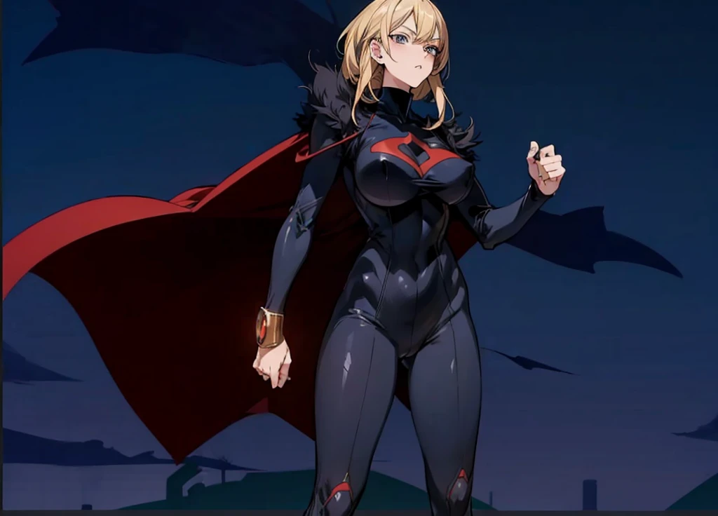 (In Yusuke Murata style), (corpo sexy), (big boobies), (maximum details), (manter a pose), (Her medium blonde hair ), superhero outfit, without cover.