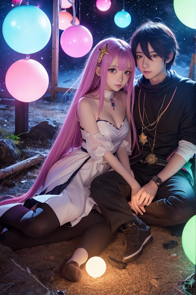 Anime couple sitting on the ground,With glowing spheres, no game no life, beautiful fantasy anime, anime in fantasy style, zerochan art, hd anime wallaper, Anime fantasy artwork, anime wallaper, ethereal anime, Beautiful anime, Anime fantasy illustration, Beautiful anime artwork, anime artsyle, Beautiful anime art, pixiv contest winner, Digital art on Pixiv