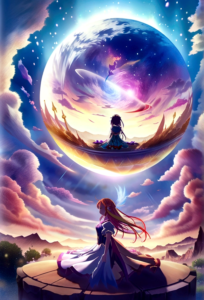 Anime couple sitting on the ground,In a glowing sphere, no game No life, Beautiful fantasy anime, Fantasy-style anime, Zerochan Art, hd Anime Wallpaper, Anime fantasy artwork, Anime Wallpaper, Ethereal Anime, Beautiful Anime, Anime fantasy illustration, Beautiful Anime artwork, Anime art style, Beautiful Anime art, pixiv Contest Winner, Digital art on pixiv