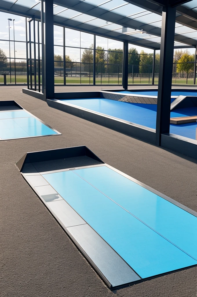 Details of surface with glass with skatepark