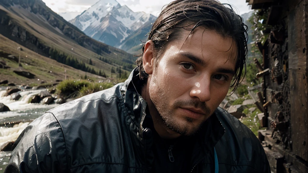 Mountain. Man. Wet