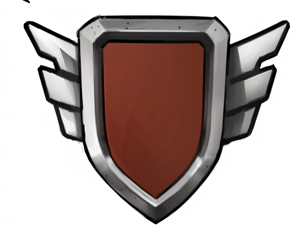 a cartoon picture of a shield with wings on it, shield emblem, shield design, sheild, metallic shield, clash of clans style, fantasy shield, sharp metal crest, chestplate, shield, shields, brown armor, rating: general, silver insignia, armor plate, emblem of wisdom, guard, steel, logo without text, metal wings, deployed wings