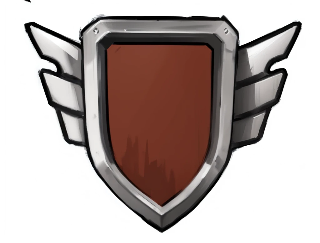 a cartoon picture of a shield with wings on it, shield emblem, shield design, sheild, metallic shield, clash of clans style, fantasy shield, sharp metal crest, chestplate, shield, shields, brown armor, rating: general, silver insignia, armor plate, emblem of wisdom, guard, steel, logo without text, metal wings, deployed wings