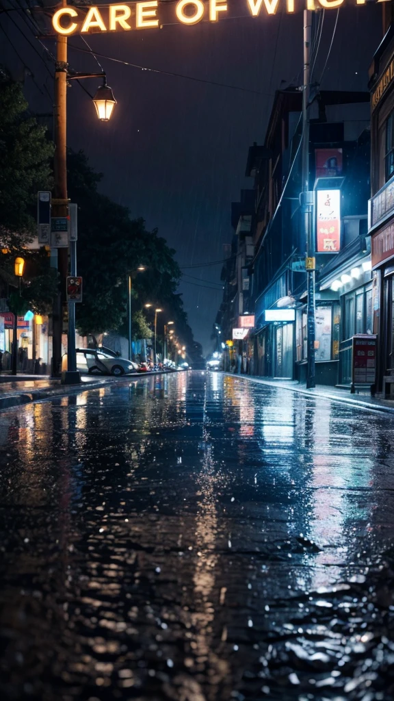 City of night　Rain falling on the sidewalk