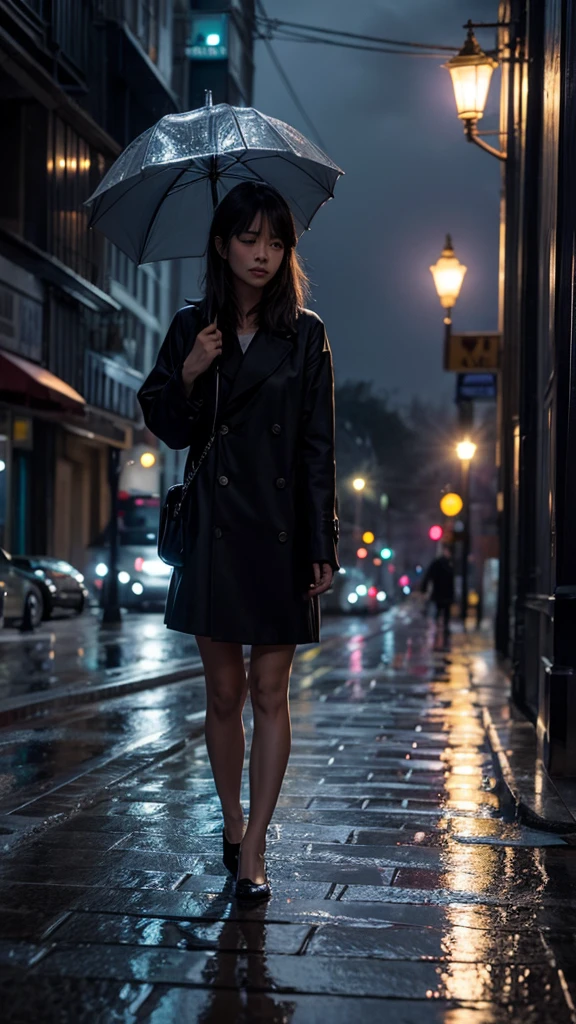 City of night　Rain falling on the sidewalk