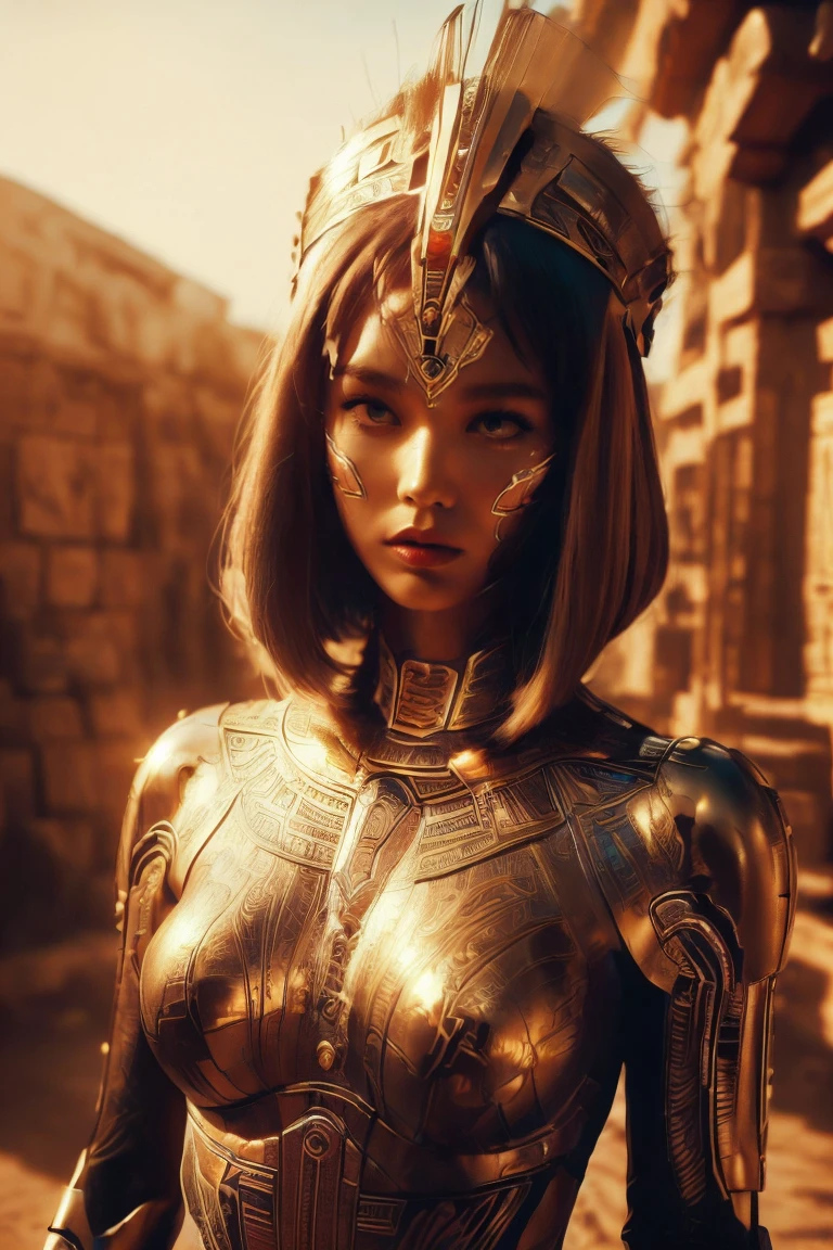 (Detailed cinematic photos of beautiful 18 year old women ((facial and body characteristics that is similar to Kristina Pimenova))), (), ((Ancient Egyptian Elegance: theme: Egyptian Style, Timeless beauty. clothing: A loose gown with Egyptian motifs, Gold Accessories. scene: A desert landscape or a setting reminiscent of ancient temples. Props: Ankh, Scarab Jewelry, Or a golden headdress.)), (), (), In detail, ultra-realistic features of her pale skin and (slender and athletic body), and (Symmetric, realistic and beautiful face), candid, (), (), (()), (), Movie stock photos,  Rich colors, Ultra-realistic, Realistic texture, Dramatic lighting, Strong contrast