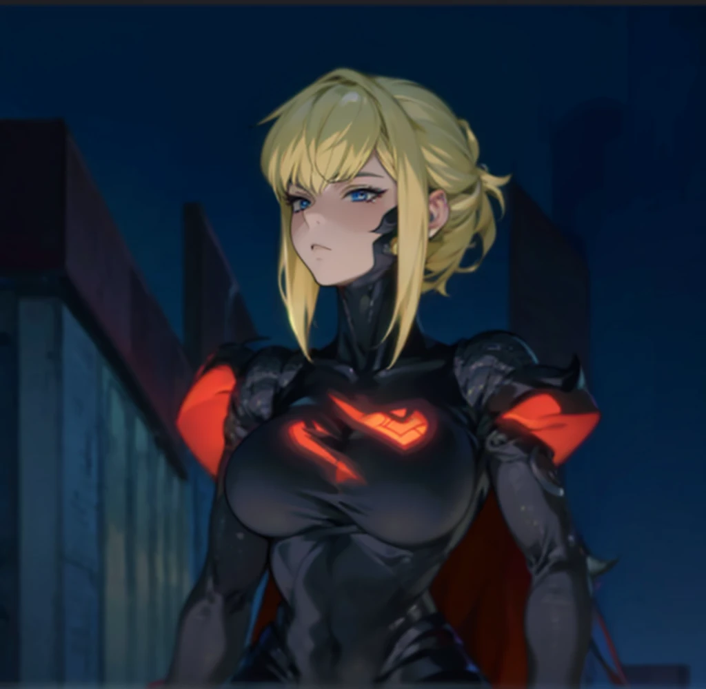 (In Yusuke Murata style), (corpo sexy), (big boobies), (maximum details), (manter a pose), (Her medium blonde hair ), superhero outfit, without cover.