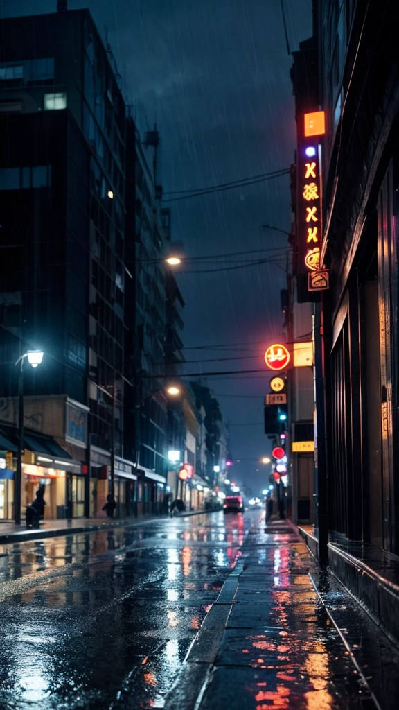 City of night　Rain falling on the sidewalk