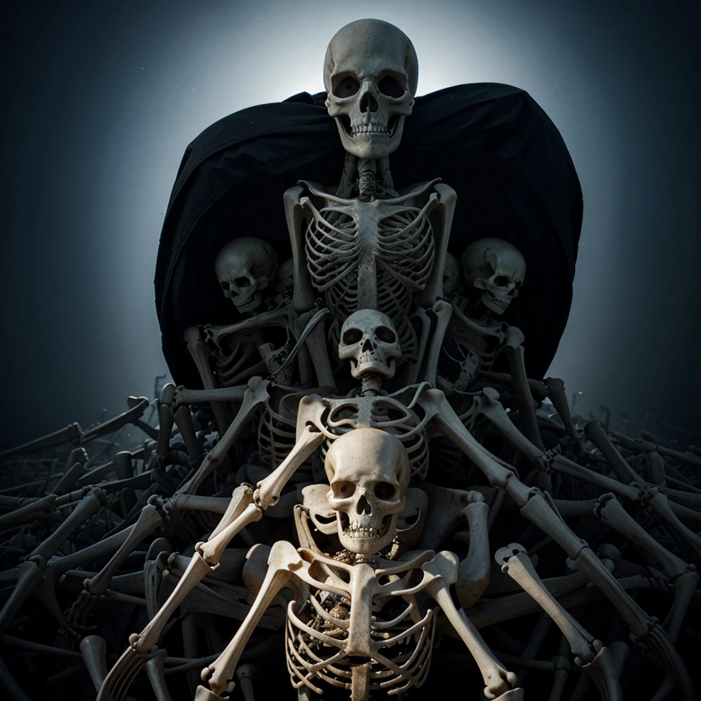 skeleton. piled up on top of each other. The picture looks scary. There are many souls.