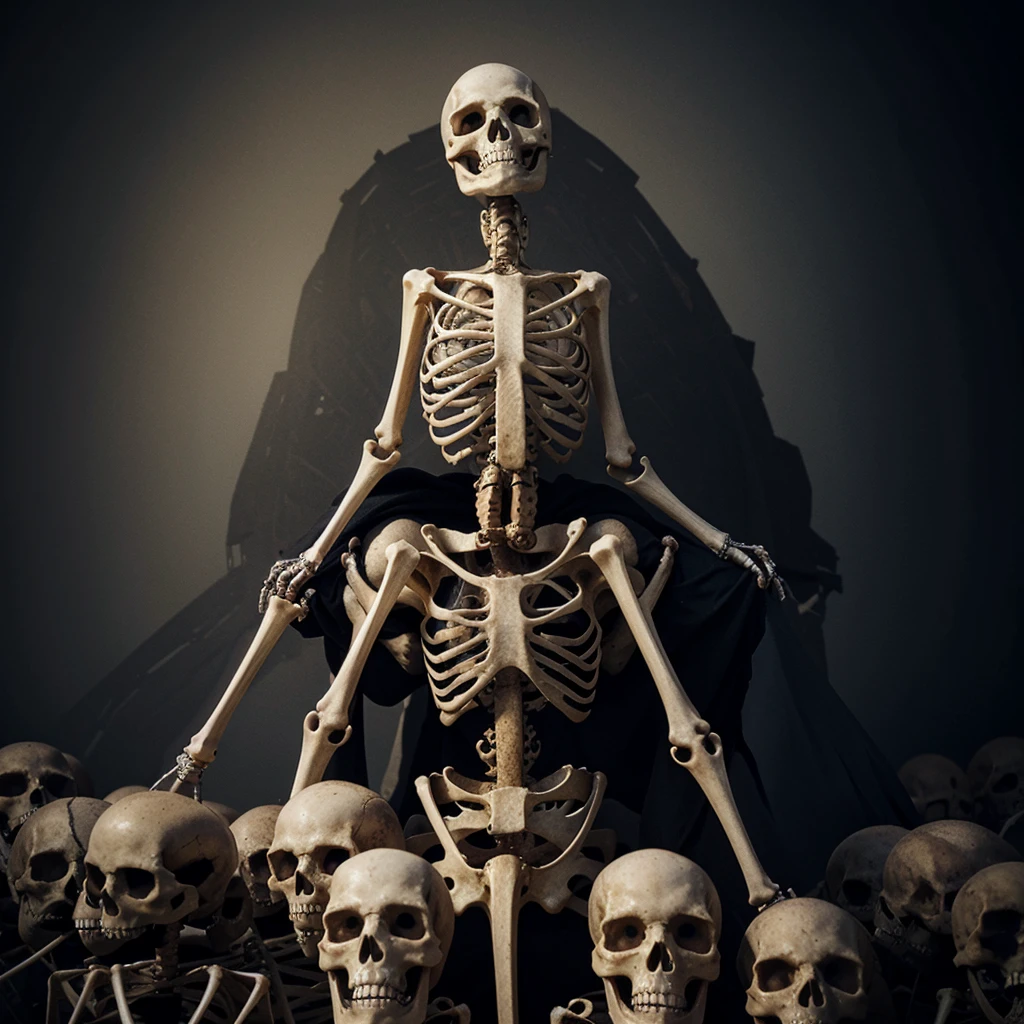skeleton. piled up on top of each other. The picture looks scary. There are many souls.