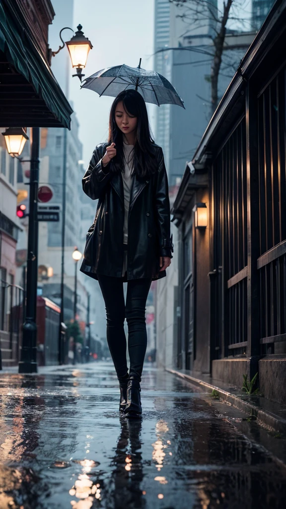 City of night　Rain falling on the sidewalk