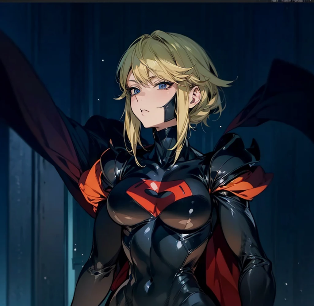 (In Yusuke Murata style), (corpo sexy), (big boobies), (maximum details), (manter a pose), (Her medium blonde hair ), superhero outfit, without cover. 
