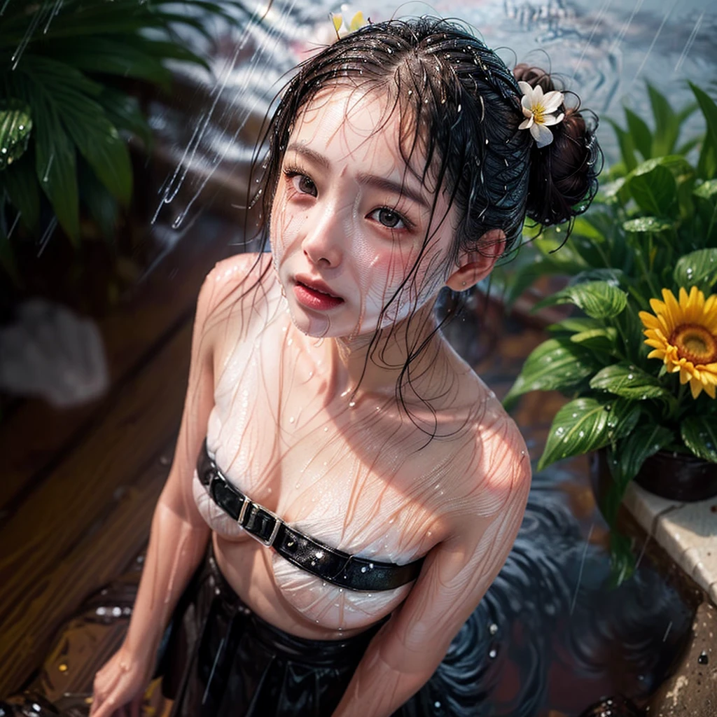 masterpiece of ExtremelyDetailed (ProfessionalPhoto of Stunning women:1.4) Looking at Sky, (((Downpour))), BraidHair with bun, (Joyful Expressions LifeLike Rendering), ((Extremely detailed beautiful face and eyes)) BlushAhegao SmoothArmpit LiquidSoap WhiteBubbles (((WetHair))) BREAK PUNIPUNI (((Misako Renbutsu))), beltbra, MysticSight, (Torrential Rain:1.4) (SparklingDrops:1.28) {Overflowing HUGE Underboob|Overflowing WaterDrops|Overflowing water}((({WetSkin|WetFace|WetHair}:1.37))), (SFW), HiddenHands, motionblur (bokeh:1.4), (no extra limbs), (no extra eyebrow), ((Dazzling RainbowColor reflections and particles, LyingFullBody)), (((from above))), FlowerHairpin, Full of flowers, Overflowing Flowers