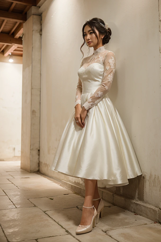 Woman in wedding dress, the wall says Yulin Pasiolanan, gambar hd