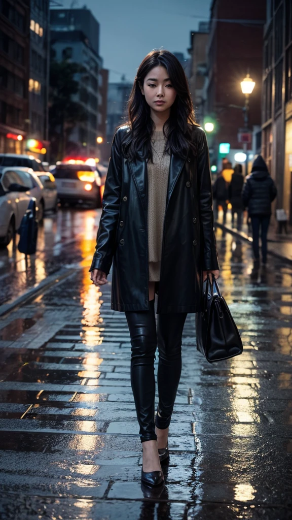 City of night　Rain falling on the sidewalk
