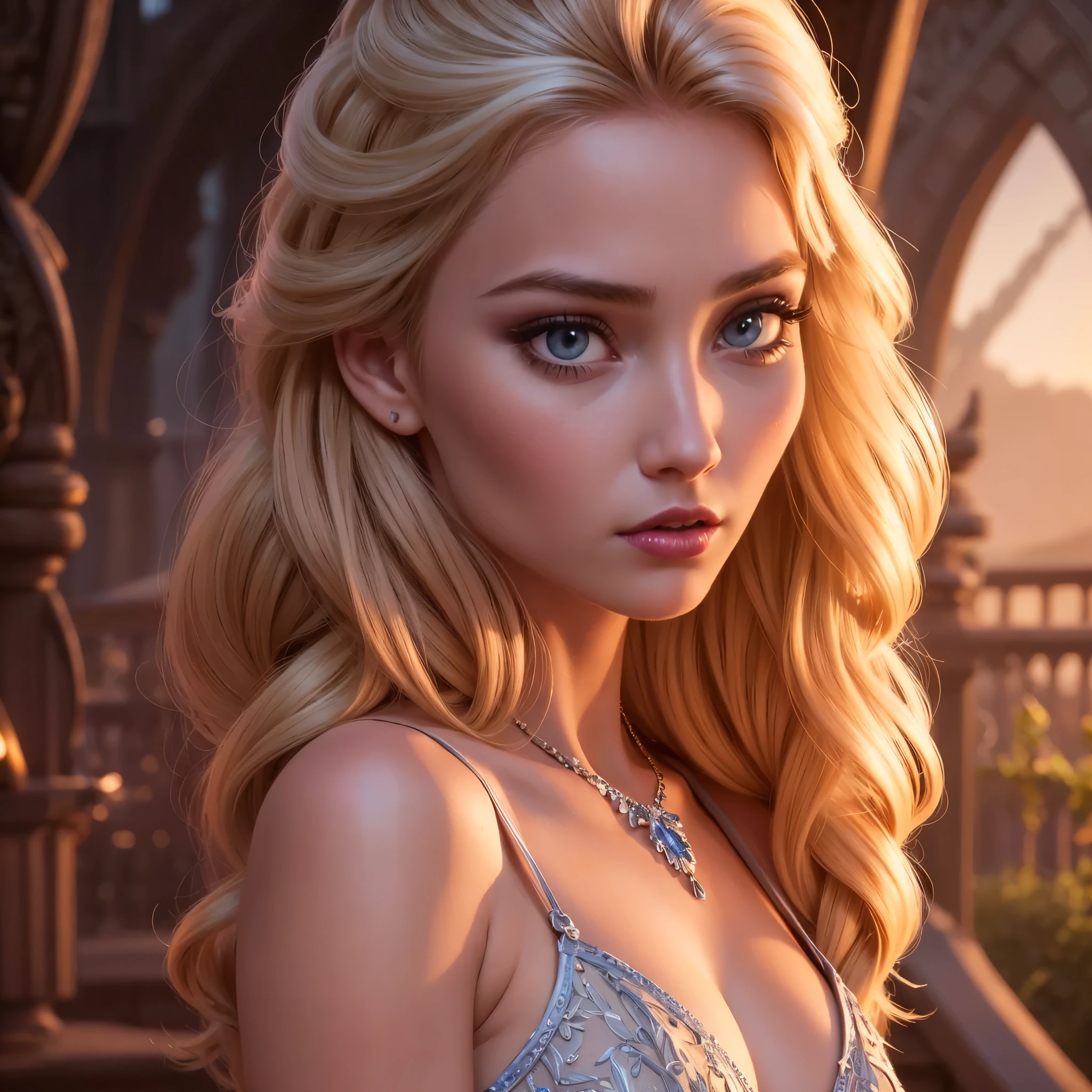 a beautiful girl with long blonde hair,a beautiful girl with long dark hair,high heels,corset,extremely detailed face and eyes,elegant dress,seductive expression,detailed background,beautiful detailed lips,longeyelashes,photorealistic,ultra-detailed,masterpiece,cinematic lighting,detailed environment,dramatic lighting,vivid colors,fantasy,surreal