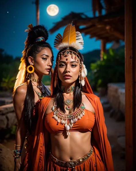 beautiful cherokee indian woman with beautiful terracotta colored headdresses, blackw, doradas, cobre, pearl, white and beige, f...