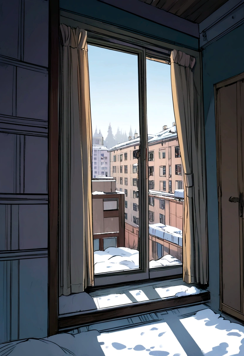 Window from inside. An old Soviet apartments in a tense winter