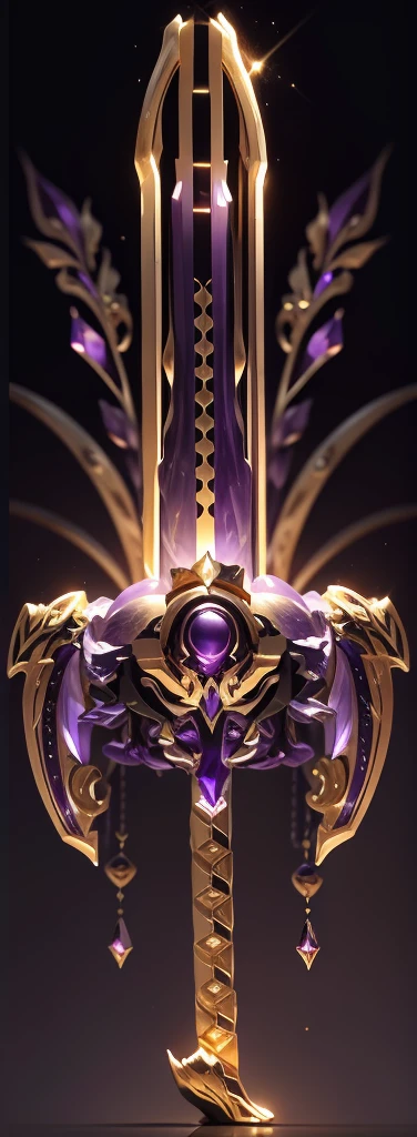 The whole is a mixture of gold and purple，There are many gorgeous carvings all over the body，Let them coexist，This can also be done around the eyes. The entire surface should be transparent purple and gold，There are no other colors.，Does not contain any other colors.，Amethyst and gold veins are crystal，There should be a lot of crystal effects like crystal，Add some gold thread for decoration。The color changes to purple and gold，Some purple and gold（Ensure its layering and armor texture，Purple is the main color，Add some gold for decoration）