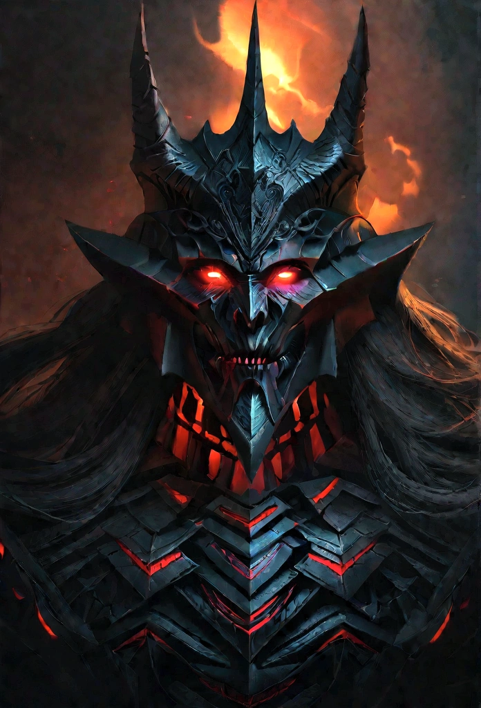 a highly detailed portrait of Sauron, the Dark Lord, extremely intricate and realistic, masterfully rendered, dark and ominous atmosphere, glowing red eyes, sharp angular features, menacing expression, ornate dark armor, dramatic lighting, moody color tones, cinematic composition, gothic fantasy, chiaroscuro effect, digital painting