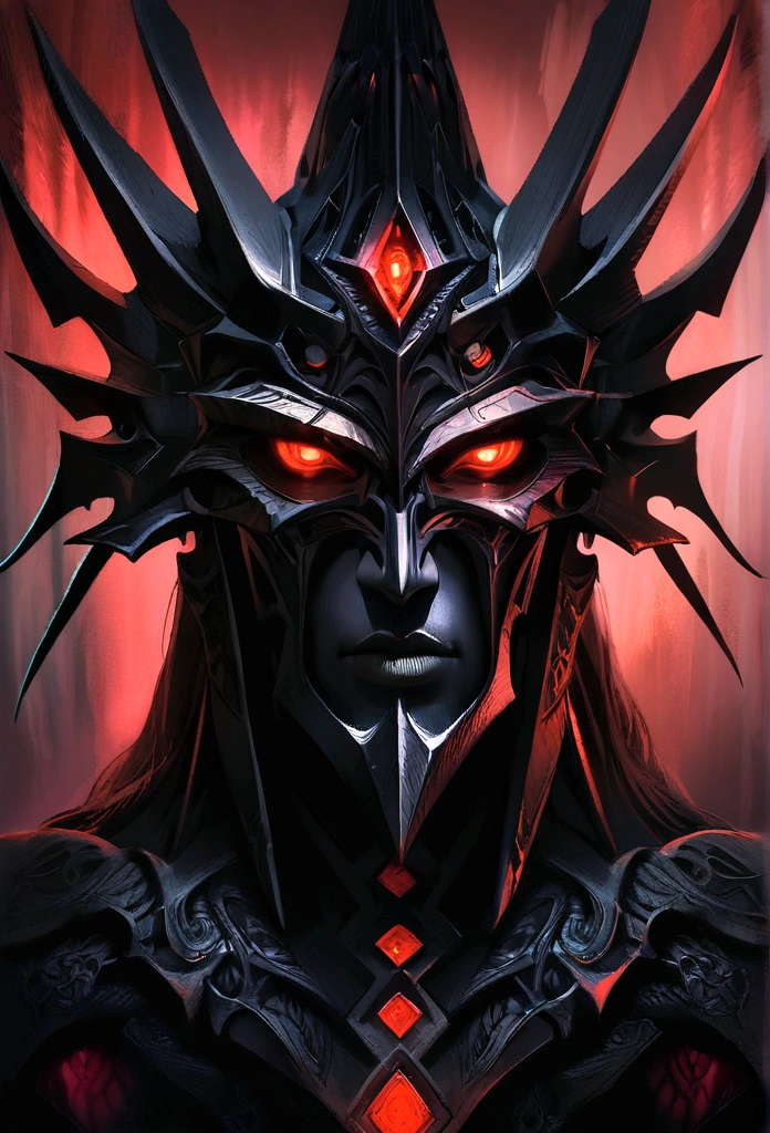 a highly detailed portrait of Sauron, the Dark Lord, extremely intricate and realistic, masterfully rendered, dark and ominous atmosphere, glowing red eyes, sharp angular features, menacing expression, ornate dark armor, dramatic lighting, moody color tones, cinematic composition, gothic fantasy, chiaroscuro effect, digital painting