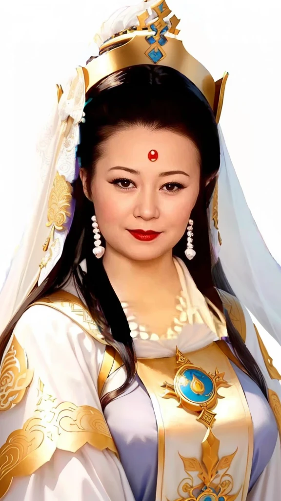 Close-up of a woman wearing a golden crown and a white veil, Chinese Princess, Chinese Queen, heise-lian yan fang, Inspired by Roma, Inspired by Li Tang, Inspired by Lan Ying, ancient Chinese Princess, Inspired by Gong Xian, Queen of the Sea Mu Yanling, yun ling, Inspired by trees, Inspired by Wu Li
