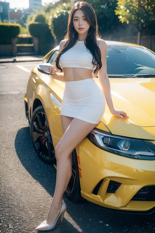 ((Realistic Light, Highest quality, 8K, masterpiece :1.3)), Frank, One Girl, Beautiful woman with perfect figure :1.4, Car Wash Girl、Hyper Realistic Stick、Hyperrealistic、UHD'、Super popular car wash queen、Girl washing a car.Wash the viewer's car、