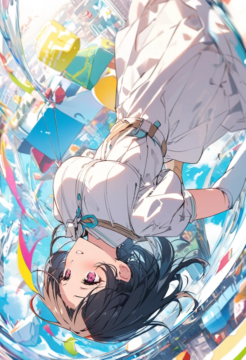 Upside down、I don&#39;t know if I&#39;m falling、There is a ground above and below、Flying between many skyscrapers、Vast space