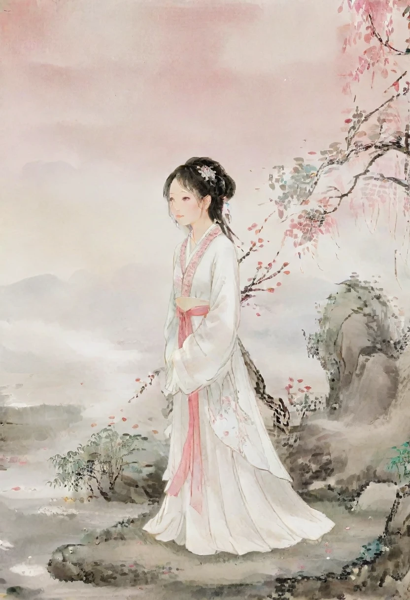 negexistive space,Portrait of a Standing Woman,Willow branches,(masterpiece, best quality:1.2),Traditional Chinese ink painting,Model shooting style,peaceful,(Smile),Watching exist Viewer,(Wedding dress:0.8),(Mechanical exoskeleton:1),song,Willow trees in the background,wuchangshuo,(Highest quality),(Masterpieces),(Extremely detailed),(Detailed eye description:1.2),masterpiece,best quality,absurd,The original,extremely delicexiste and beautiful,Beautiful and detailed eyes and face,1 Girl,Black_hair,White_clothing,Watching_exist_Viewer,mole,Solitary,(masterpiece:1.4),(best quality:1.4),Hanfu,tang style outfits,Pink up the hill,multicolour chest pleexisted skirt,
