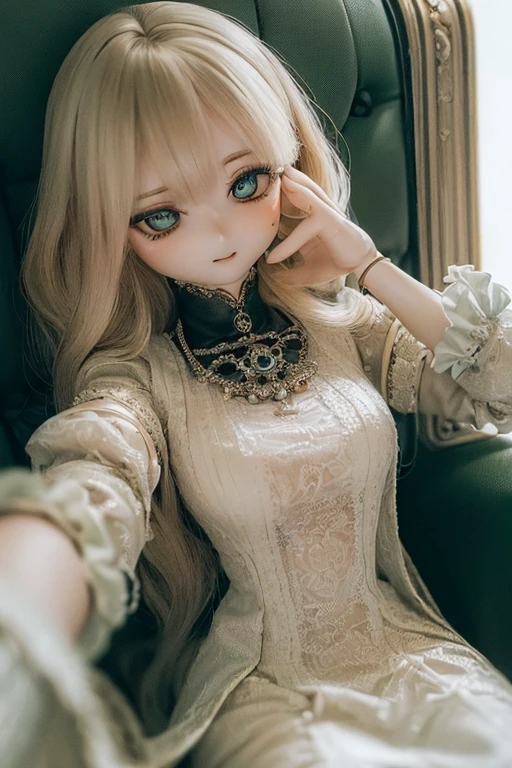 photorealistic, realistic photo, ((highest quality)), ((masterpiece)), (extremely detailed), kukolnydom, doll, (mature woman:1.7), solo, dynamic pose, green eyes, (looking at another, blank eyes, empty eyes, detailed eyes, white panties:1.3), light smile, dress, museum, 8k