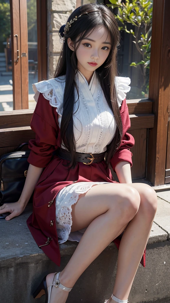 (masterpiece), (best quality), 8k resolution, 1 sister, Asian Girls, That&#39;it&#39;Breathtakingly beautiful, This is a perfect face, Perfect body, Huge breasts, 20 years, Revealing clothes, White silk dress, ，prom，Long white hair，High Ponytail，Colored eyes，Laughing happily，Thin fingers，Beautiful hands，in，Imagine